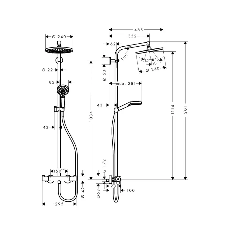 Hansgrohe Crometta S slavina za kadu termostatska sa usponskim tušem hrom 27267000