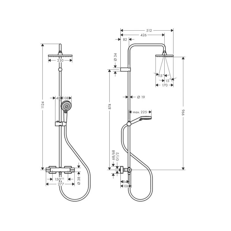 Hansgrohe Vernis Shape slavina za kadu termostatska sa usponskim tušem (26097670) - Slika 3