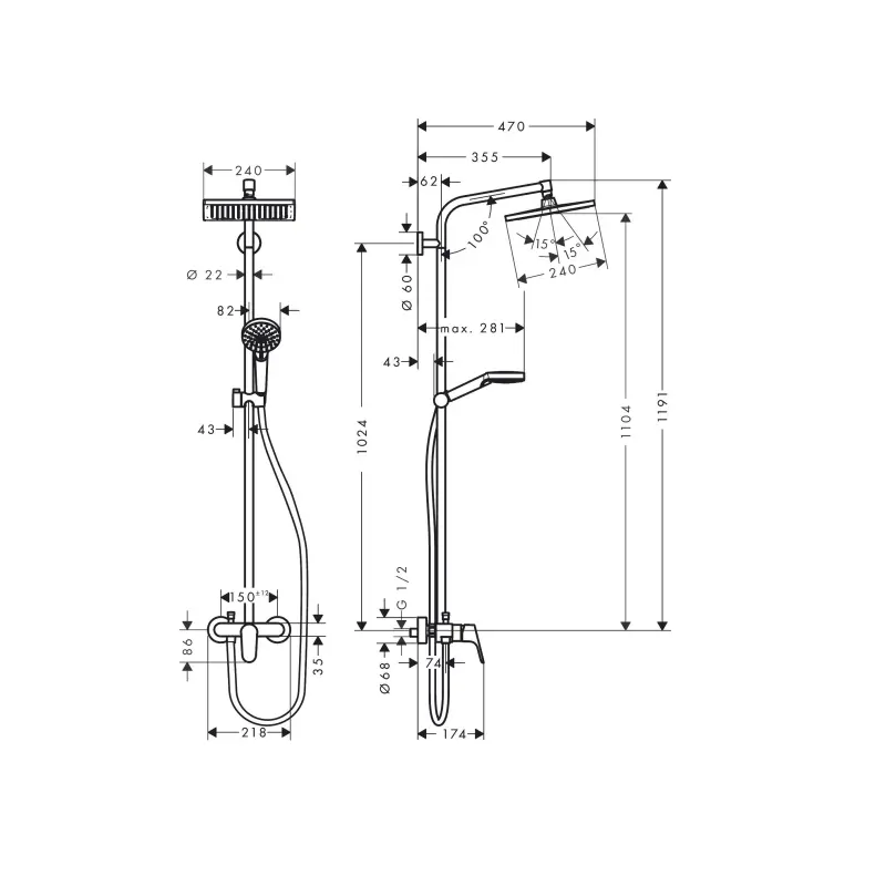 Hansgrohe Crometta E slavina za kadu sa usponskim tušem (27284000) - Slika 3