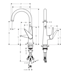Hansgrohe Talis M51 260 slavina za sudoperu 3 cevi chrome