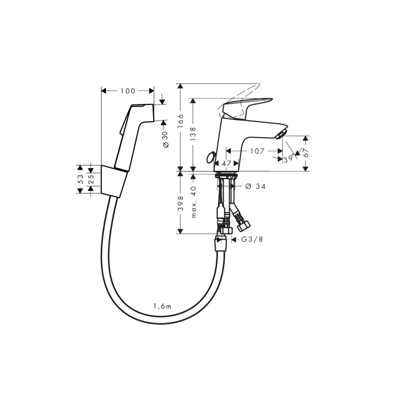 Hansgrohe Logis 160 slavina za lavabo sa higijenskim tušem (71290000) - Slika 3