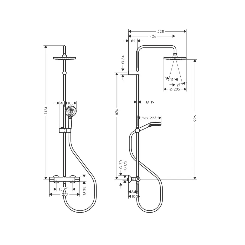 Hansgrohe Vernis Blend slavina za kadu termostatska sa usponskim tušem (26276000) - Slika 3
