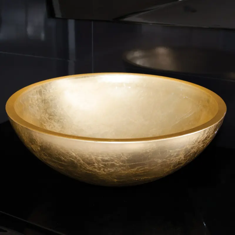 Rubicer Glass Gold RLVGOLD40 okrugli zlatni nadgradni lavabo od stakla Ø40 cm