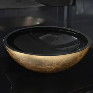 Rubicer Black & Gold RLVBLACKGOLD40 okrugli crno-zlatni nadgradni lavabo od stakla Ø40 cm