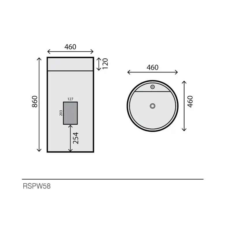 Rubicer RSPW58 beli cilindrični samostojeći lavabo Ø46 × 86 cm