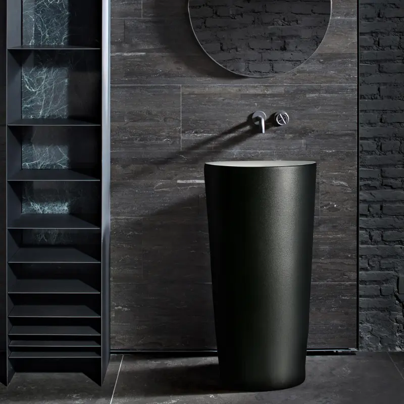 Rubicer Moon P&B RSH16ASPRMT crno-beli cilindrični samostojeći lavabo Ø41 × 85 cm