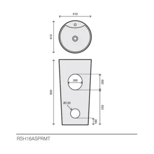 Rubicer Moon P&B RSH16ASPRMT crno-beli cilindrični samostojeći lavabo Ø41 × 85 cm