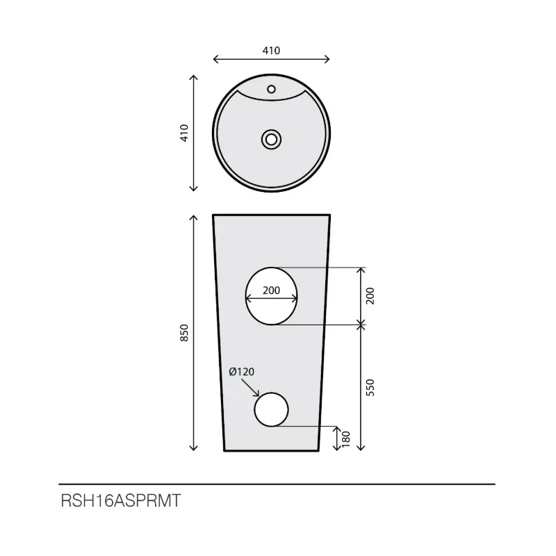 Rubicer Moon P&B RSH16ASPRMT crno-beli cilindrični samostojeći lavabo Ø41 × 85 cm