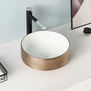 Rubicer RS524GRGW beli rose gold okrugli nadgradni lavabo Ø35,8 cm