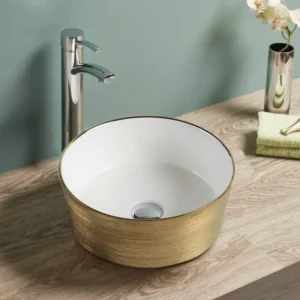 Rubicer RS103CLJ belo-zlatni okrugli nadgradni lavabo Ø35,8 cm