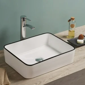 Rubicer RS7050HBKLIN beli pravougaoni nadgradni lavabo sa crnim rubom 49 × 38 cm