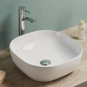 Rubicer RS78106 beli zaobljeni četvrtasti nadgradni lavabo 42,5 × 42,5 cm