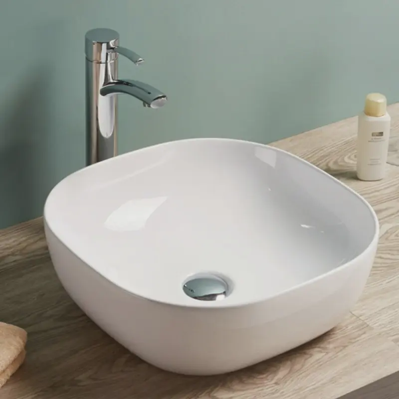 Rubicer RS78106 beli zaobljeni četvrtasti nadgradni lavabo 42,5 × 42,5 cm