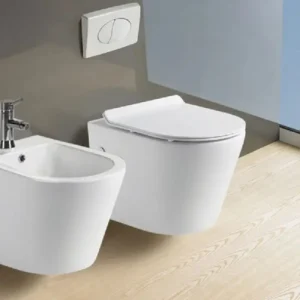 RUBICER Mini Glamic WC šolja konzolna 48 cm RSB2330 bela keramika sa slim soft-close daskom