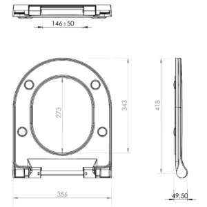 Tehnički prikaz COTEXSA D shape C11 WC daske 150021, koristan za proveru dimenzija 36,5 × 5 × 41,8 cm i uklapanja