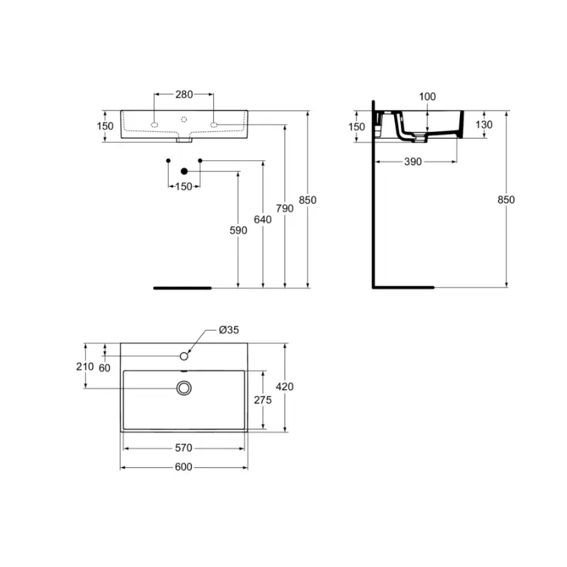 Ideal Standard Strada K077801 zidni lavabo 60 × 42 cm sa otvorom za slavinu i prelivom