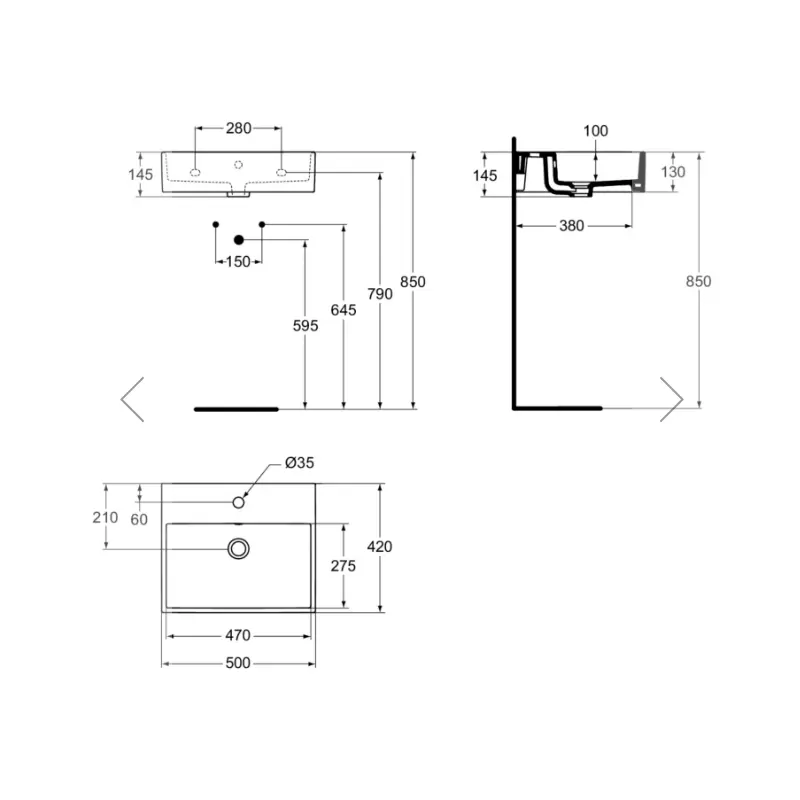 Ideal Standard Strada K077701 lavabo 50 × 42 cm sa otvorom za slavinu i prelivom