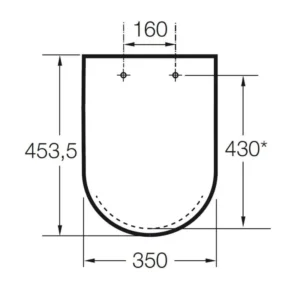 Tehnički prikaz ROCA The Gap WC daske A801472003 sa dimenzijama 35 × 45,35 cm i razmakom montažnih rupa 16 cm