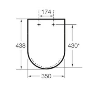 Tehnički prikaz ROCA Debba WC daske A801B2200B sa produkt dimenzijama 36,2 × 4,6 × 44,3 cm i razmakom rupa 16 cm