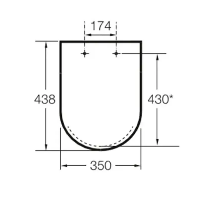 Tehnički prikaz ROCA Debba WC daske A801B2200B sa produkt dimenzijama 36,2 × 4,6 × 44,3 cm i razmakom rupa 16 cm