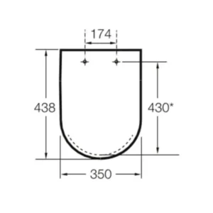 Tehnički prikaz ROCA Debba WC daske 8019D0004 sa dimenzijama 36,4 × 5,1 × 44,5 cm i razmakom rupa 16 cm