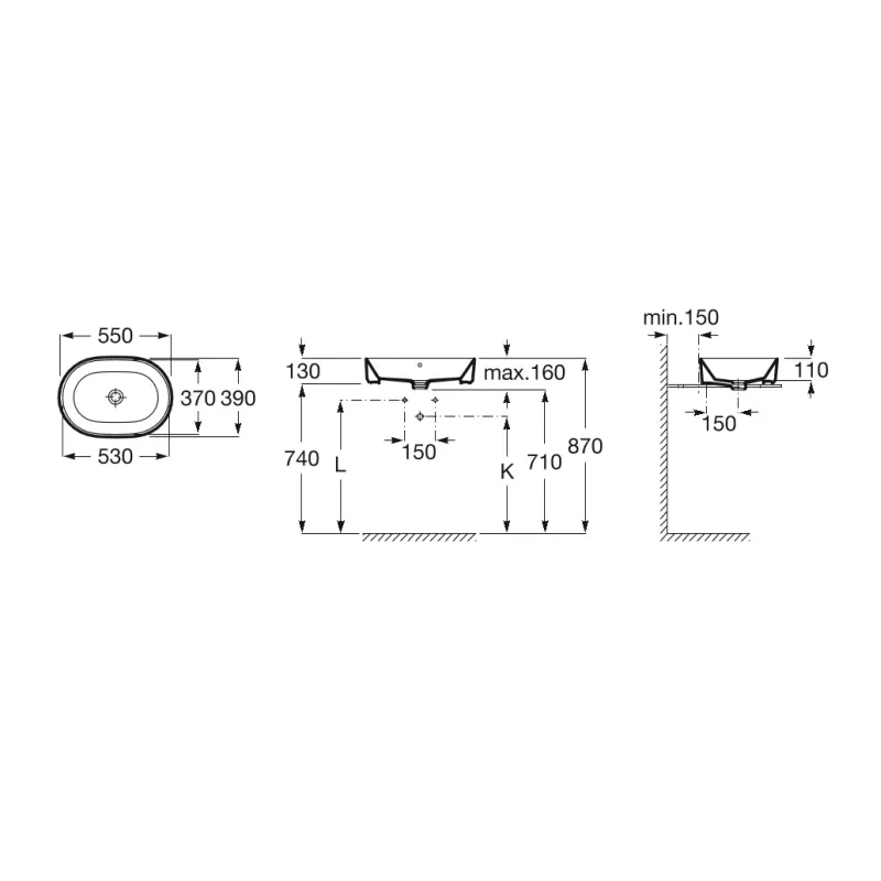 Roca The Gap Round nadgradni lavabo 55 × 39 cm (A3270Y1000) - Slika 2