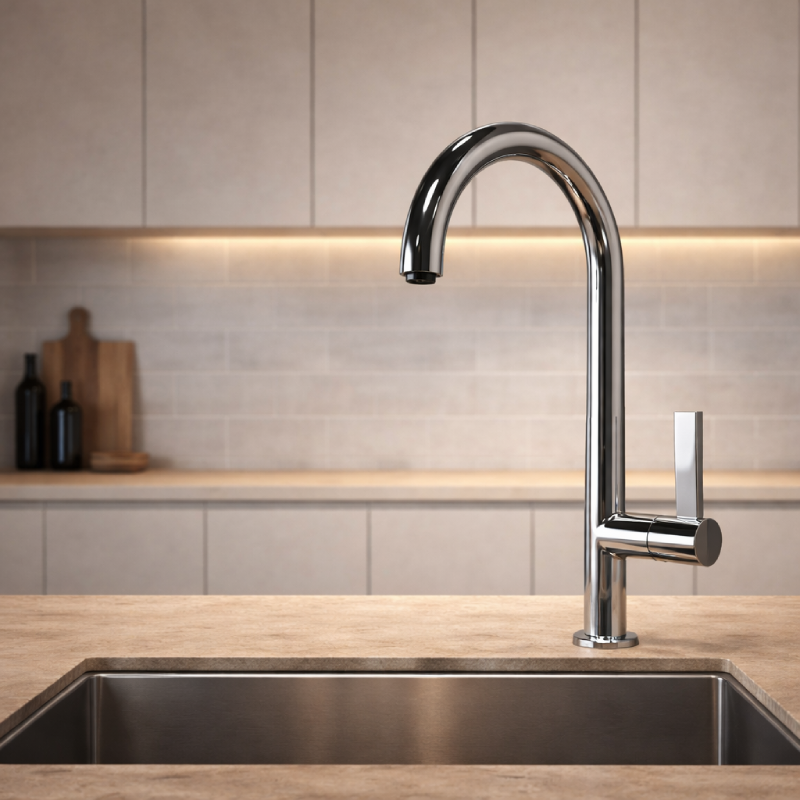 Teorema slavina za sudoperu 2 cevi J izliv slim pokretna hrom 1781811 u modernoj kuhinji