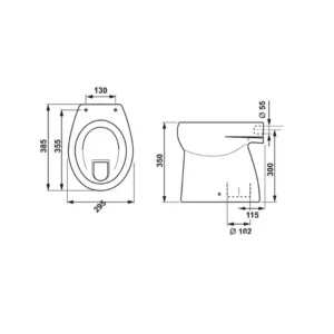 Tehnički crtež JIKA Baby WC šolje 8220370000001, širina 29,5 cm, visina 35 cm, dubina 38,5 cm