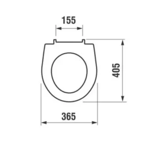 Tehnički prikaz JIKA Lyra plus WC daske 8933803000631 sa dimenzijama 36,5 × 40,5 cm i razmakom rupa 15,5 cm