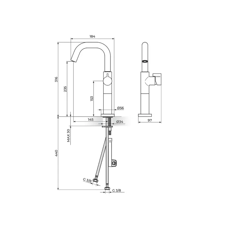 Rosan Stolz S3 slavina za lavabo visoka L (330209) - Slika 3