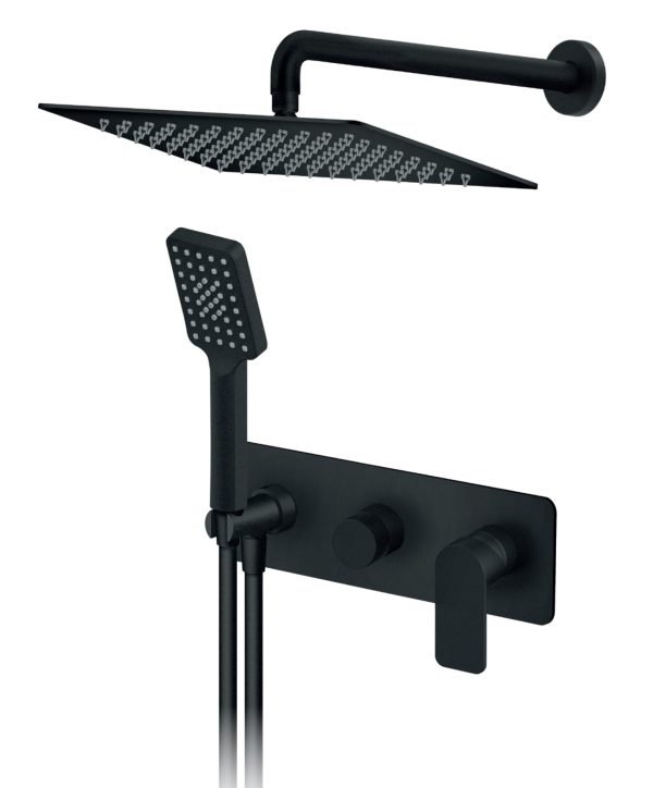 ROSAN Uzidna Slavina S2 za Tuš Kadu sa Zidnim Tušem 200x300mm i Ručnim Tušem - Crna 231605B - Image 2