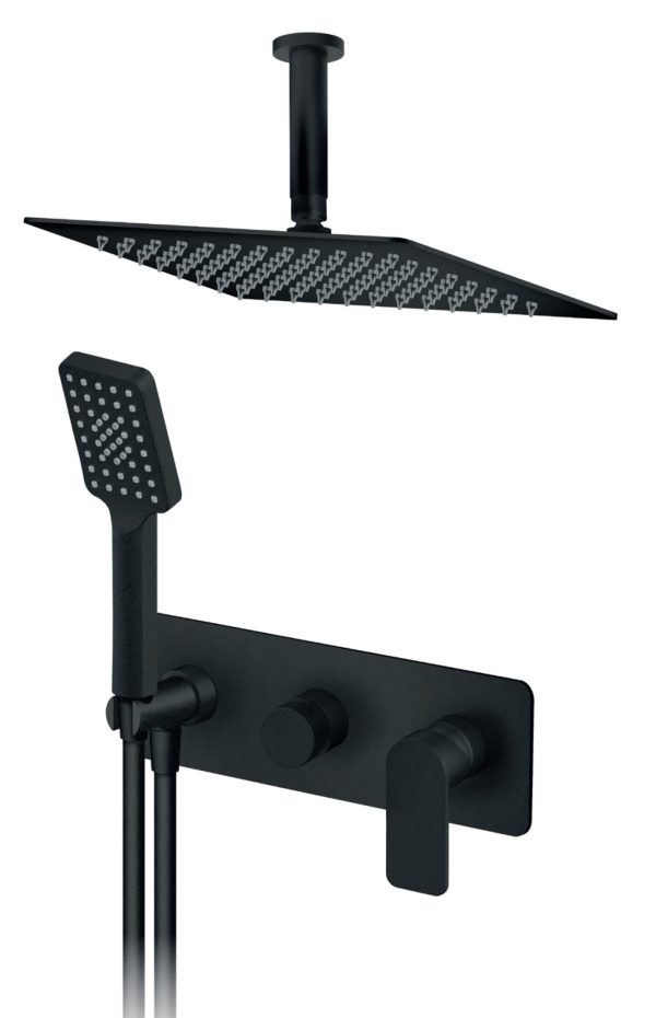 ROSAN Uzidna Slavina S2 za Tuš Kadu sa Plafonskim Tušem 200x300mm i Ručnim Tušem - Crna 231607B - Image 2