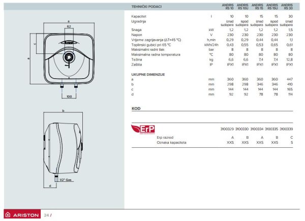 ARISTON Bojler Andris 30L Visokomontažni pod pritiskom - Image 3