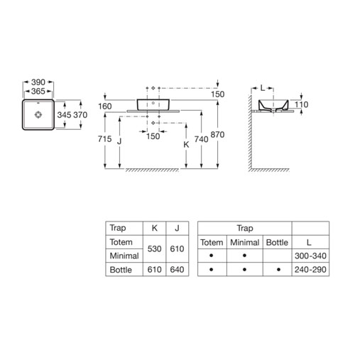 ROCA GAP SQUARE LAVABO NADGRADNI 390x370 A3270ML000 - Image 3