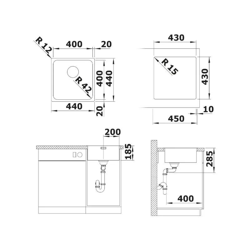 Blanco Solis 400-IF sudopera 44x44 cm inox 526118