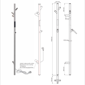 Sušač za peškire (704151011) – inox, električni vertikalni model Sušač za peškire inox (704151011) – električni model sa kukicama i prekidačem