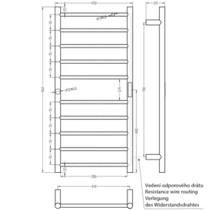 sušač za peškire crni 450x960 tehnički crtež dimenzije