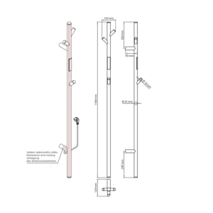 sušač za peškire zlatni 1180mm tehnički crtež dimenzije