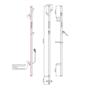 sušač za peškire crni 1180mm tehnički crtež dimenzije