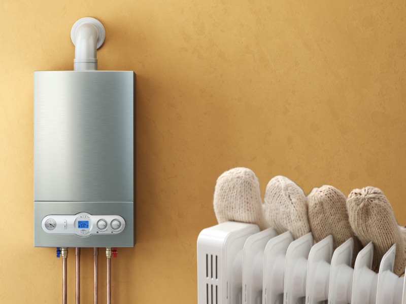 Radijator pored kotla u domacinstvu