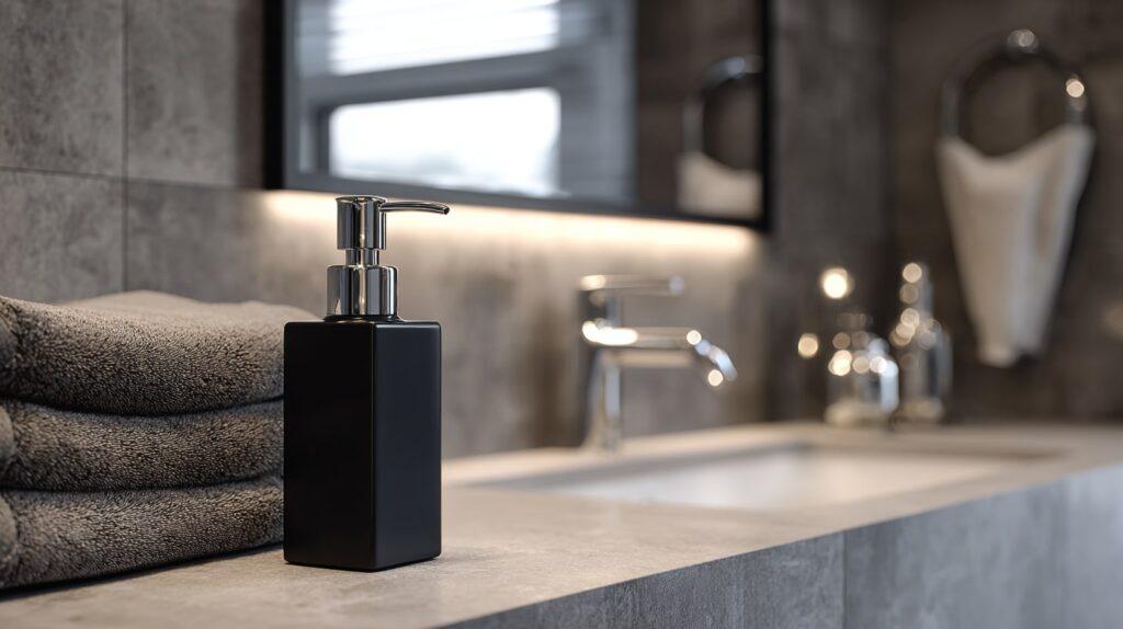 Plastični dozator za tečni sapun u modernom kupatilu