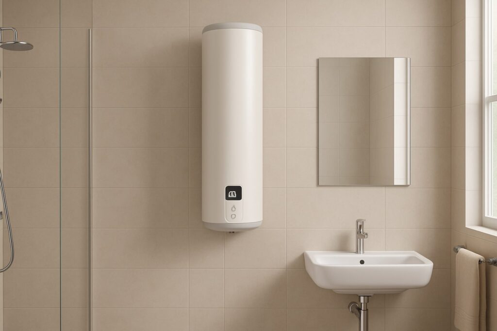 Slim bojler u kupatilu okačen na zid kupatila