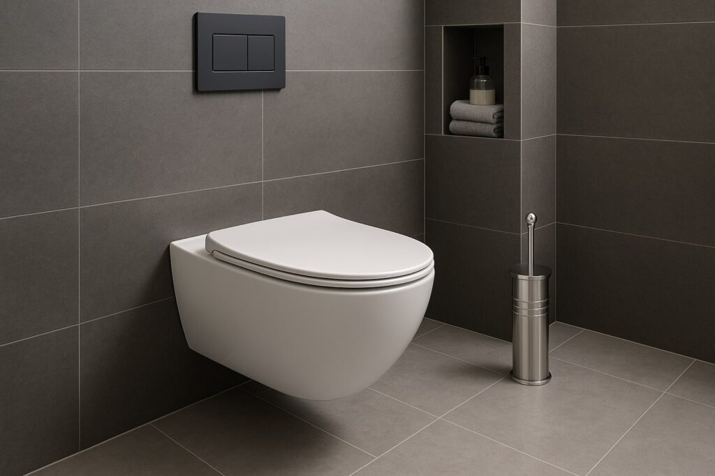 Uređeno kupatilo sa fokusom na samostojeću četku za WC šolju