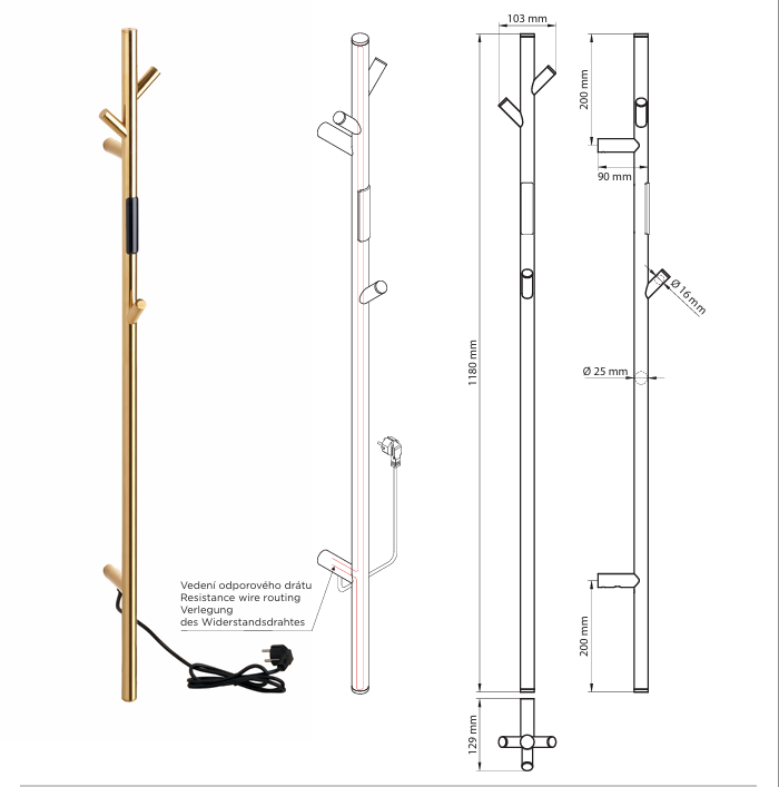 Sušač za peškire zlatni 1180mm 30w - Slika 2