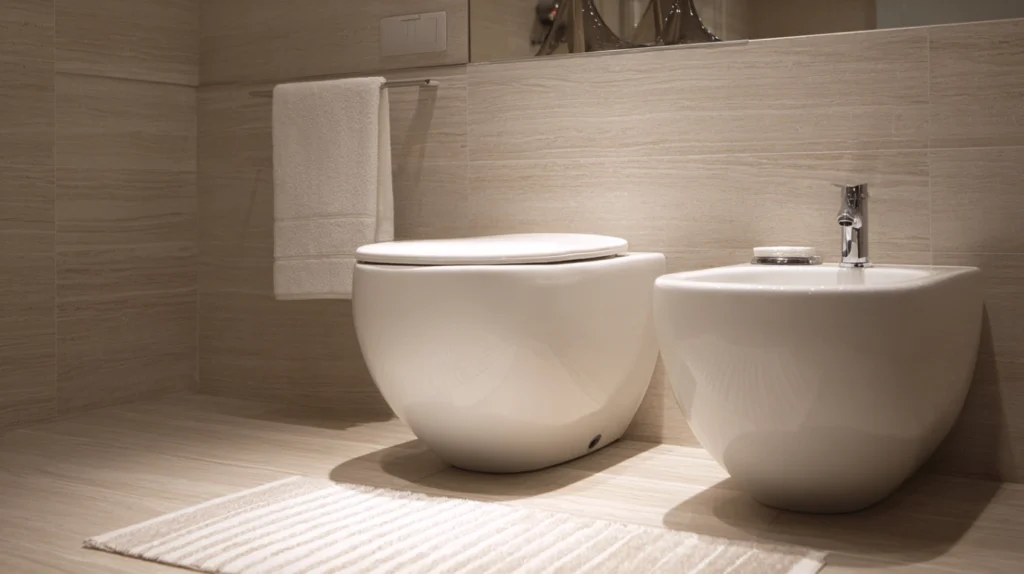 bide u modernom kupatilu pored solje