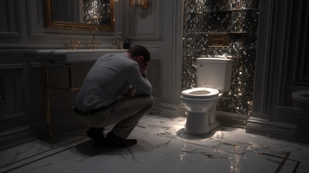 Covek u kupatilu ocajava jer mu se zapusila wc solja