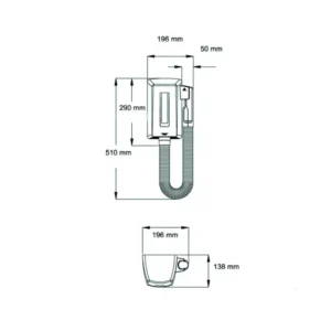 Tehnički prikaz MEDICLINICS Smartflow fena za kosu SC0004, širina 19,65 cm, visina 51 cm, dubina 13,8 cm, snaga 850 W