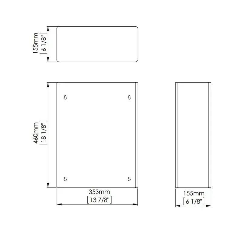 Tehnički prikaz MEDICLINICS kante za otpatke PPA2279CS, širina 35,5 cm, visina 46 cm, dubina 17,6 cm, kapacitet 25 L