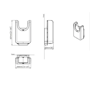 Tehnički prikaz MEDICLINICS U-Flow sušača za ruke M23ACS, širina 34,4 cm, visina 55,7 cm, dubina 20,2 cm, snaga 420–1.500 W
