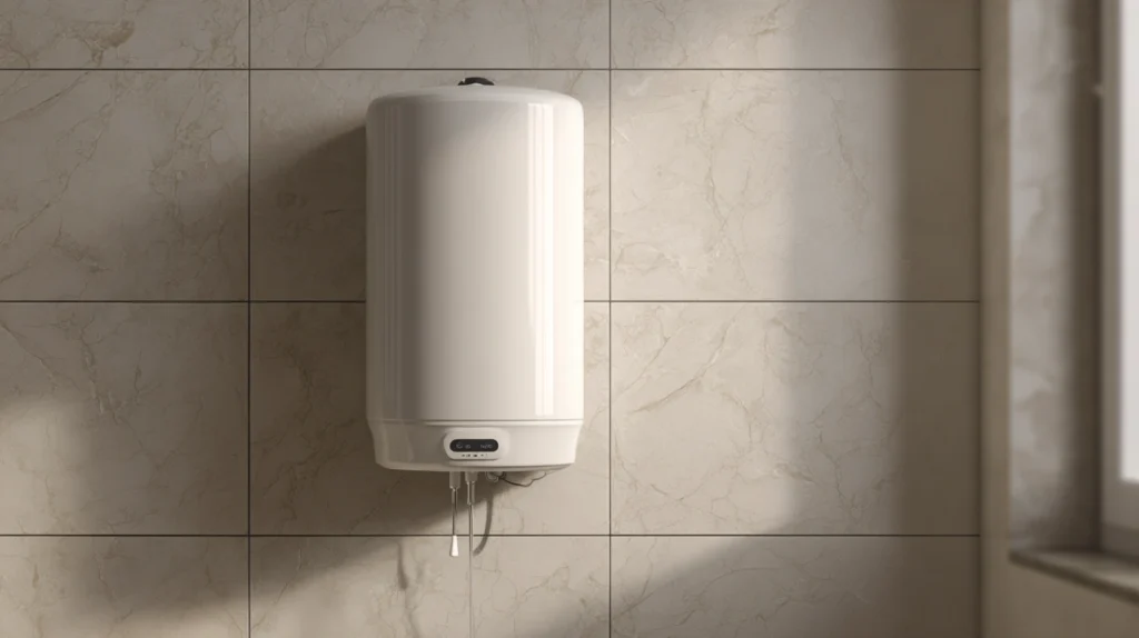 Bojler na plocicama u kupatilu, na zidu